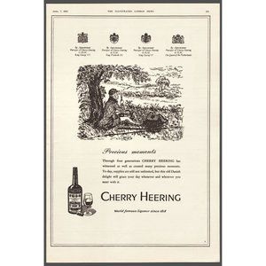1951 Cherry Heering Liqueur Vintage Print Ad Picnic Basket Danish Wall Art
